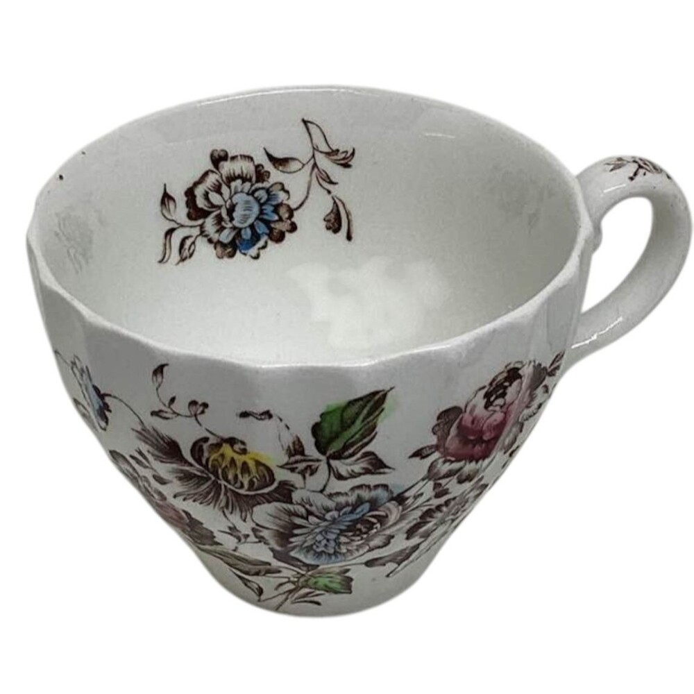 Staffordshire Bouquet Coffee Cup Saucer Ironstone Johnson Bros England Vintage - Picture 5 of 11